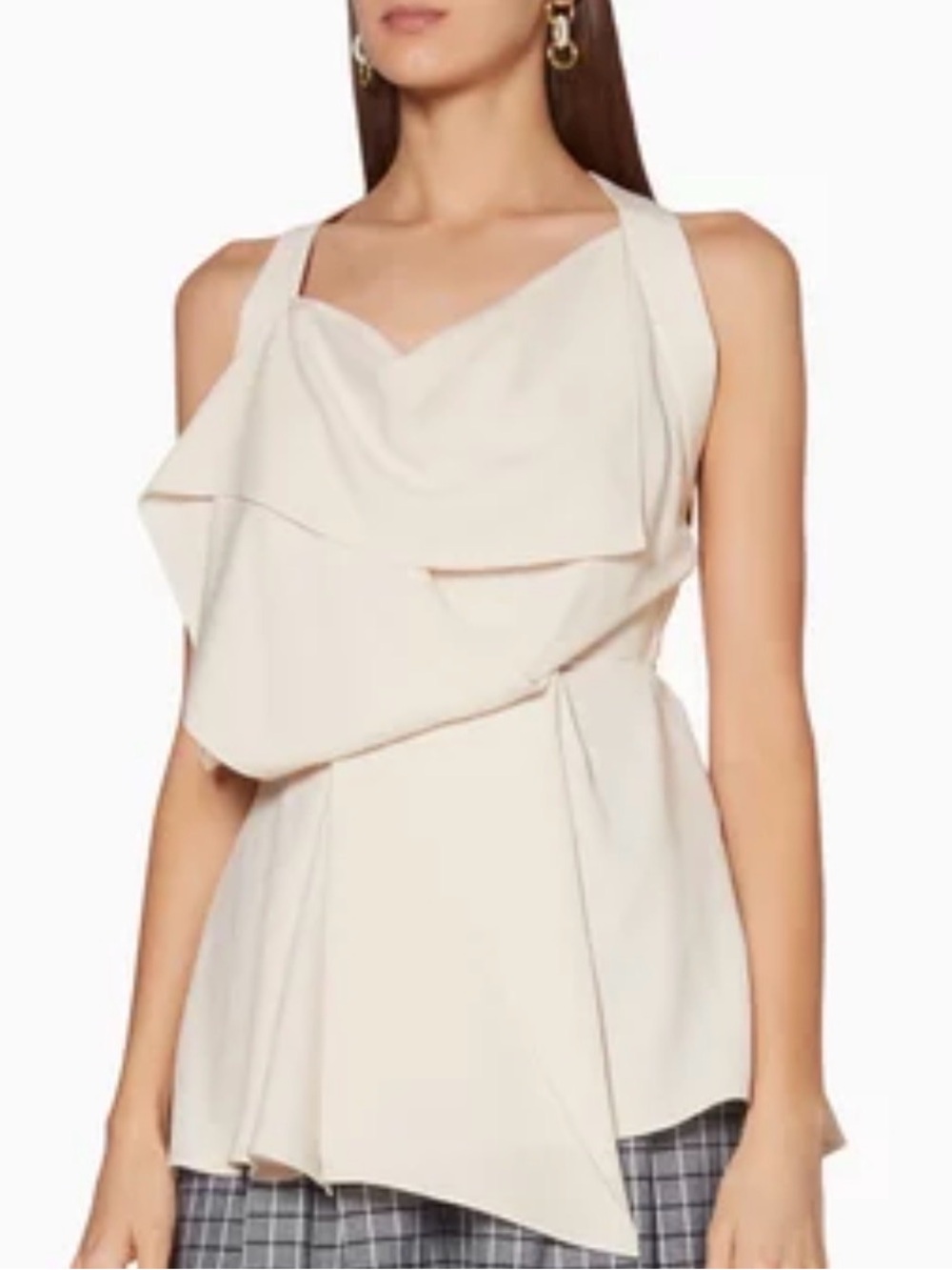 Acler Cream Asymmetrical Draped Sleeveless Top